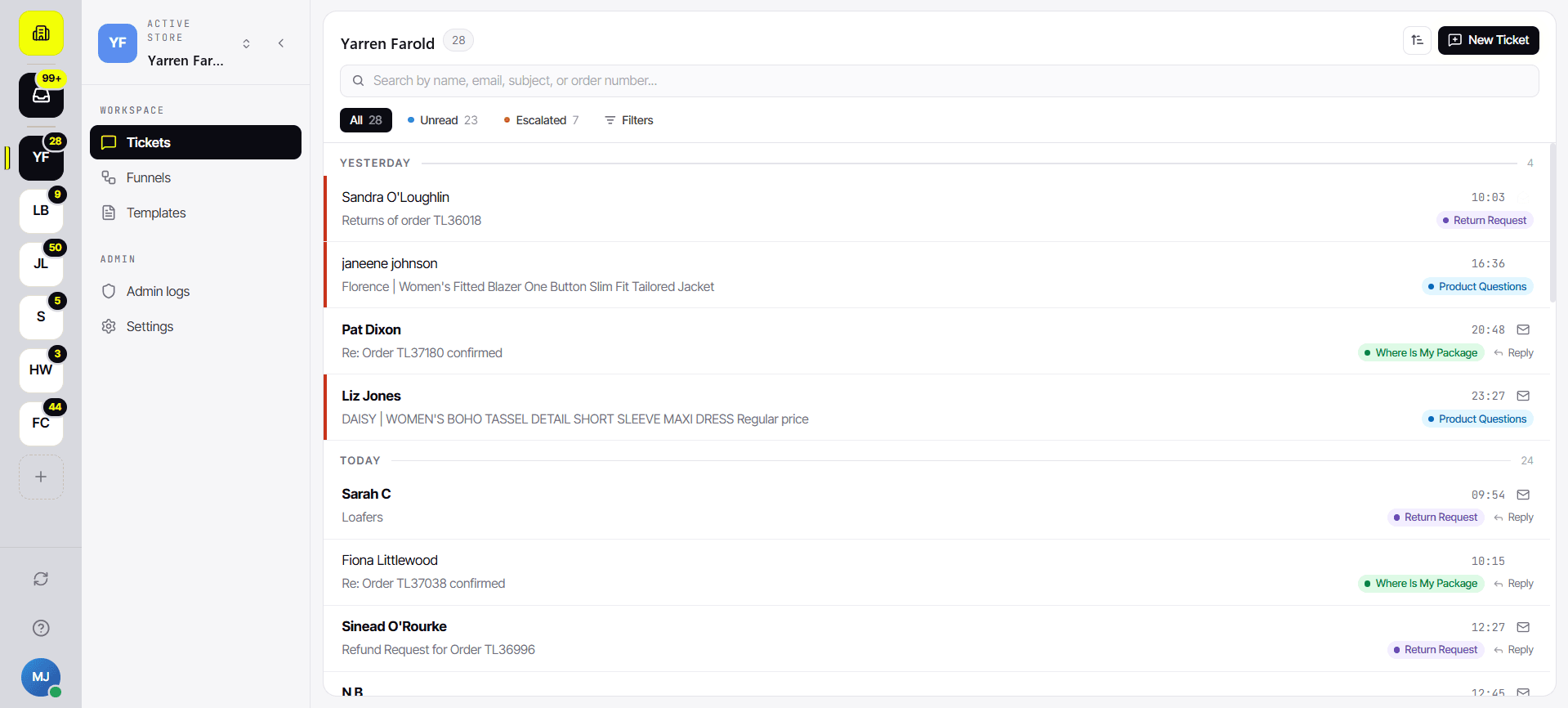 Solvias inbox dashboard
